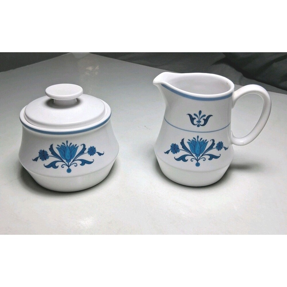 Noritake Progression China Blue Haven Creamer & Sugar Set Blue Flowers